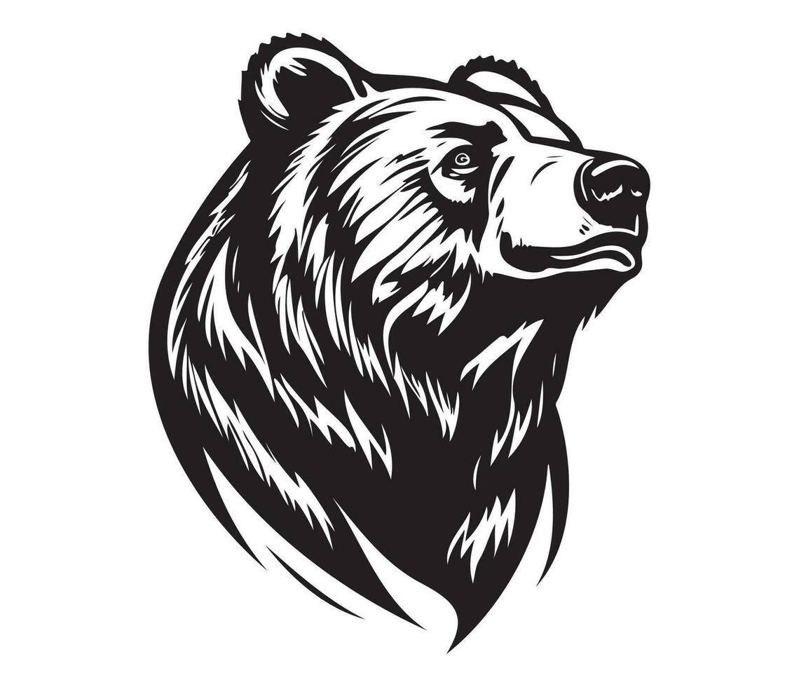 Grizzly bear Face, Silhouettes Grizzly bear Face, black and white Grizzly bear vector
