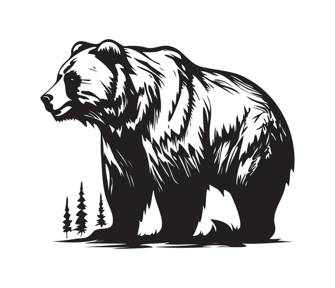 Grizzly bear Face, Silhouettes Grizzly bear Face, black and white