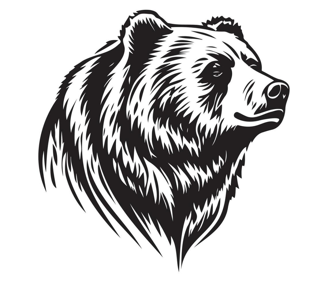 Grizzly bear Face, Silhouettes Grizzly bear Face, black and white Grizzly bear vector