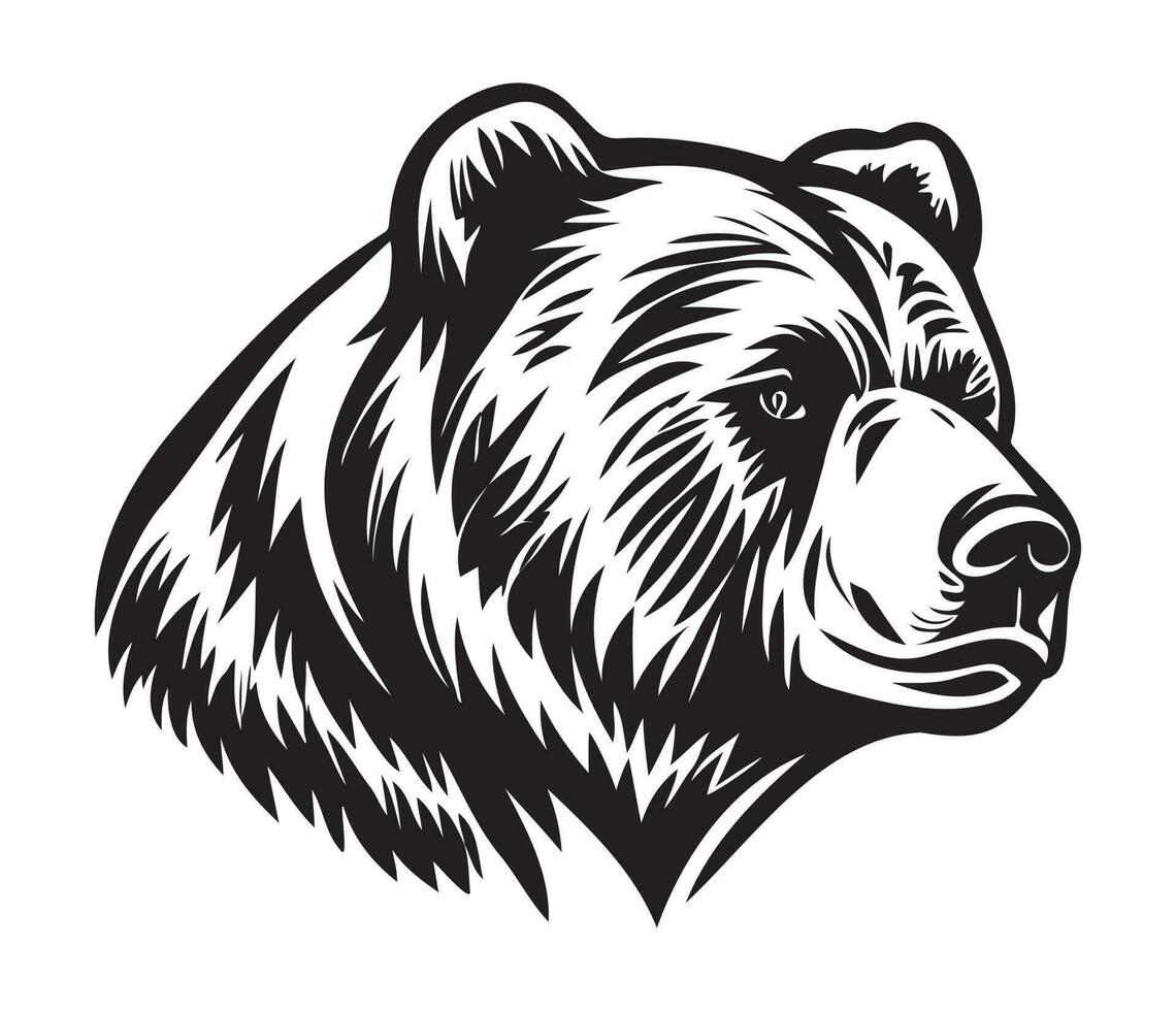 Grizzly bear Face, Silhouettes Grizzly bear Face, black and white Grizzly bear vector