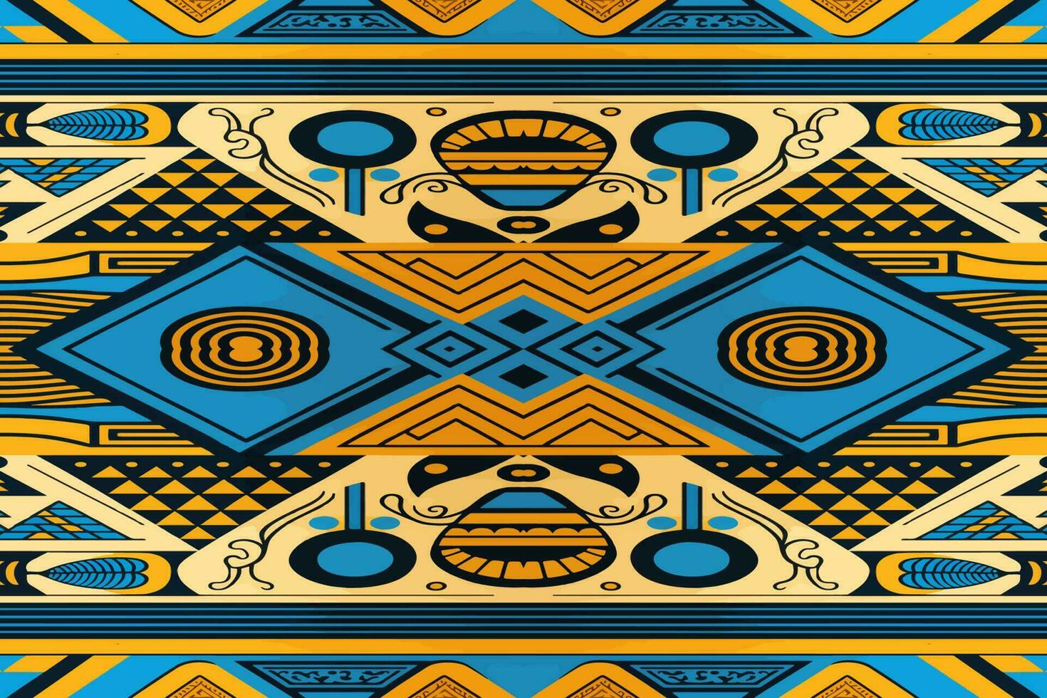 Egyptian pattern yellow and blue background. Abstract traditional folk old ancient antique tribal ethnic graphic line. Ornate elegant luxury vintage retro style. Texture textile fabric ethnic Egypt. vector