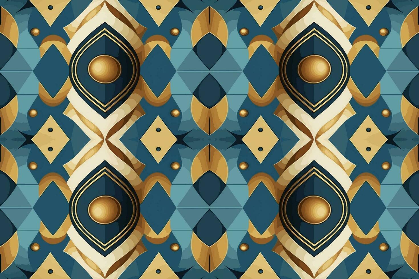 Egyptian diamond seamless pattern gold and blue background. Abstract traditional folk old ancient antique tribal ethnic graphic line. Ornate elegant luxury vintage retro style for texture textile. vector
