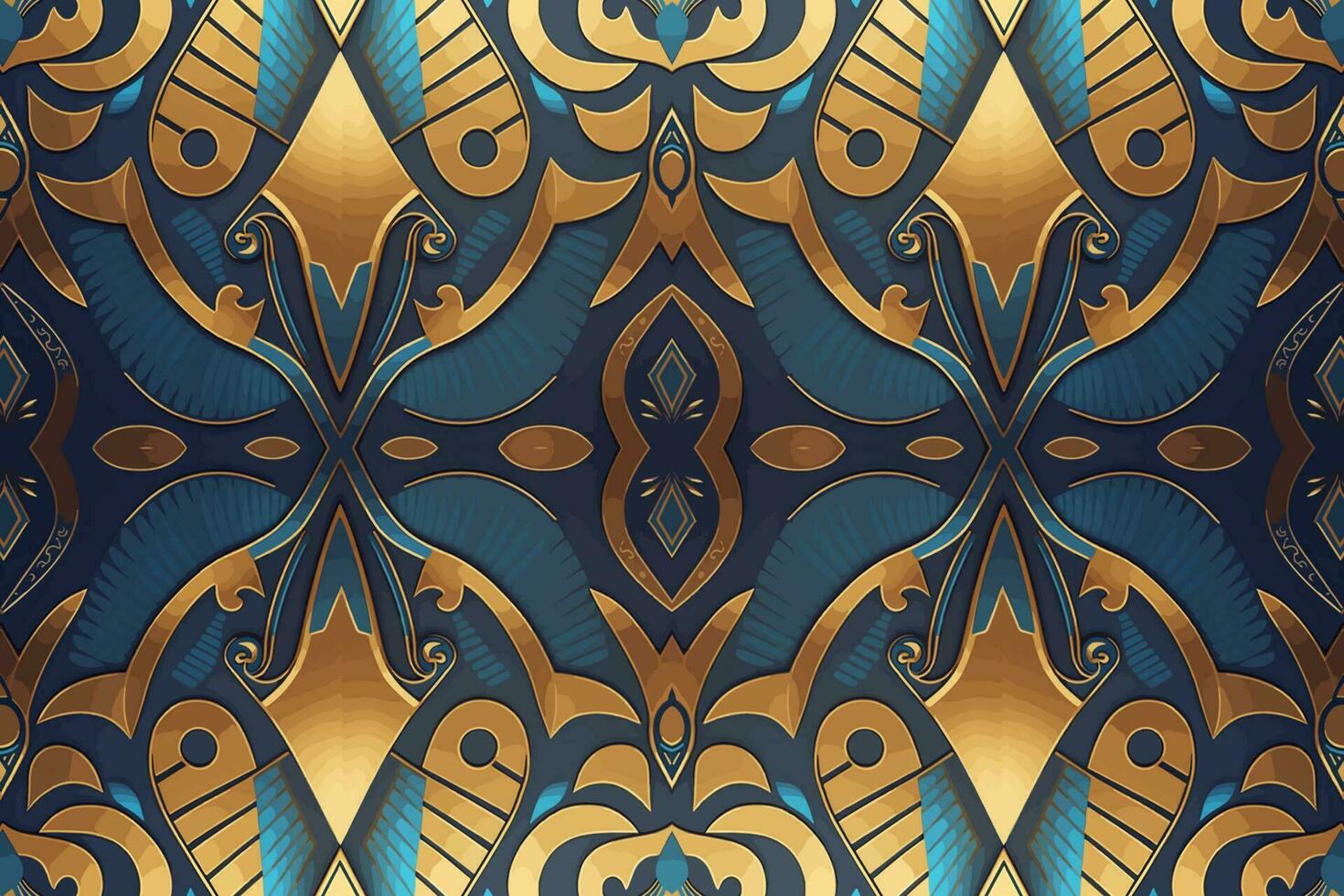 Egyptian pattern gold and blue background. Abstract traditional folk ancient antique tribal ethnic graphic line. Ornate elegant luxury vintage retro style. Texture textile fabric ethnic Egypt patterns vector