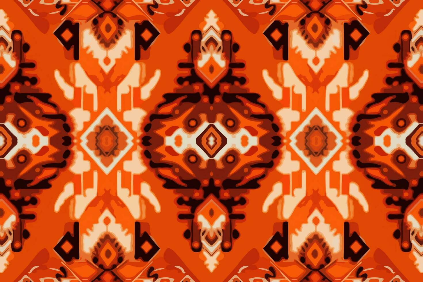 Fabric textile Ikat geometric folklore ornament seamless pattern orange tone. Abstract graphic line ethnic traditional folk antique tribal modern ornate luxury elegant minimal vintage retro style. vector