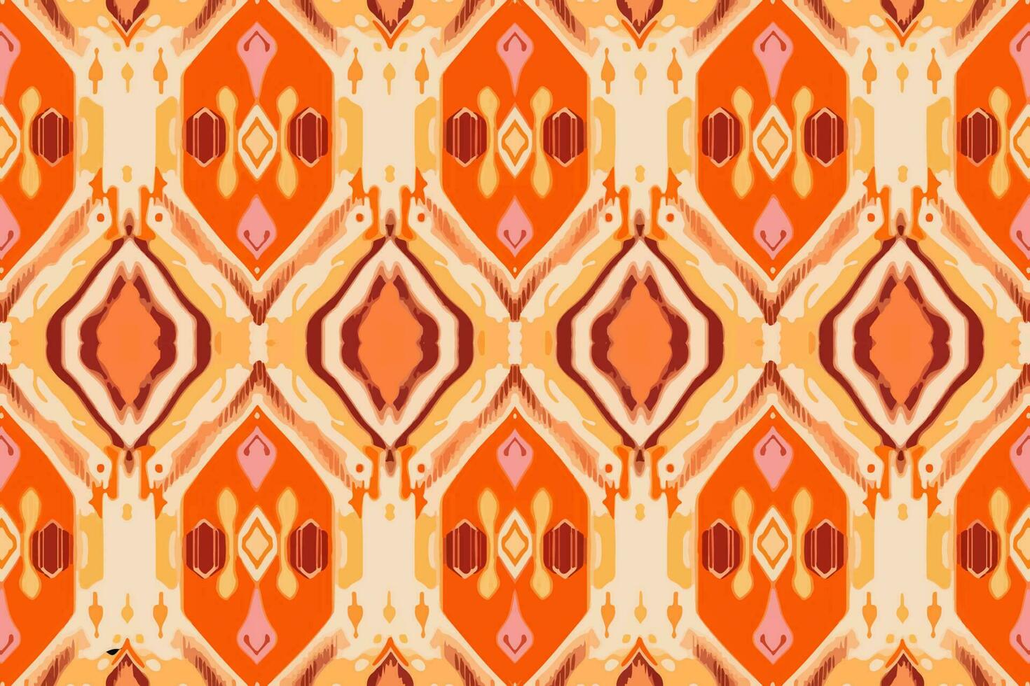 Fabric textile Ikat geometric folklore ornament seamless pattern orange tone. Abstract graphic line ethnic traditional folk antique tribal modern ornate luxury elegant minimal vintage retro style. vector