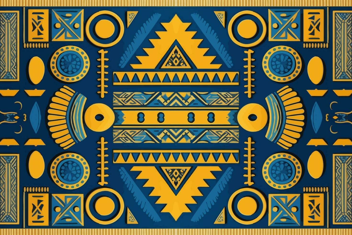 Egyptian pattern yellow and blue background. Abstract traditional folk old ancient antique tribal ethnic graphic line. Ornate elegant luxury vintage retro style. Texture textile fabric ethnic Egypt. vector