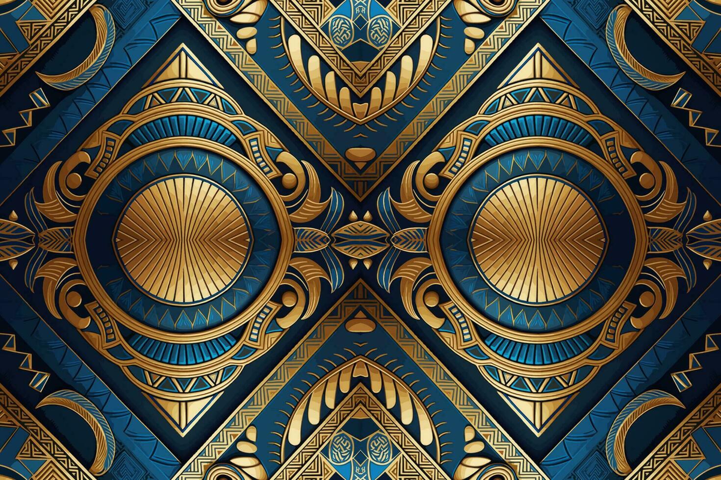 Egyptian pattern gold and blue background. Abstract traditional folk ancient antique tribal ethnic graphic line. Ornate elegant luxury vintage retro style. Texture textile fabric ethnic Egypt patterns vector