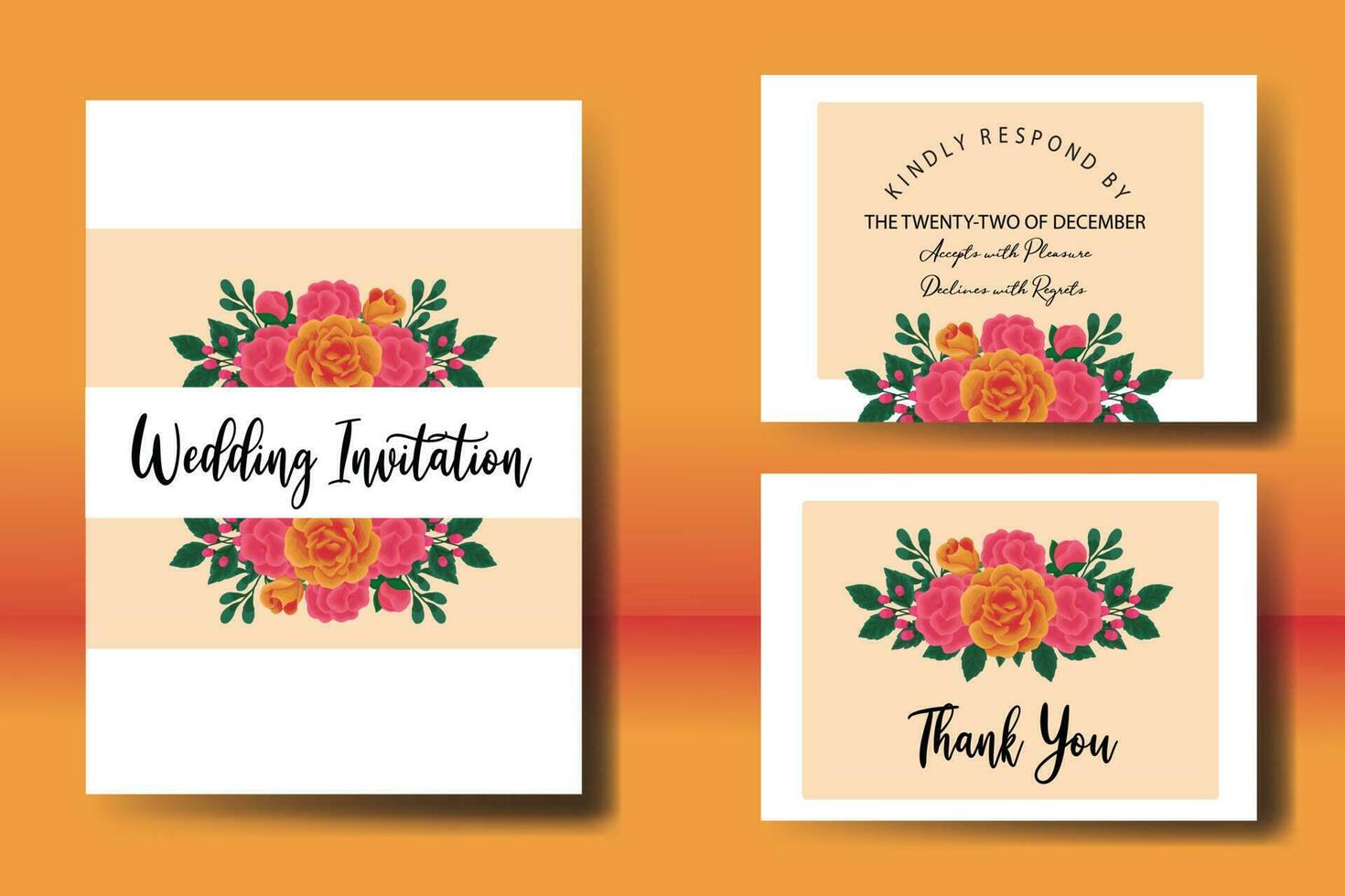 Wedding invitation frame set, floral watercolor Digital hand drawn Orange Rose Flower design Invitation Card Template vector