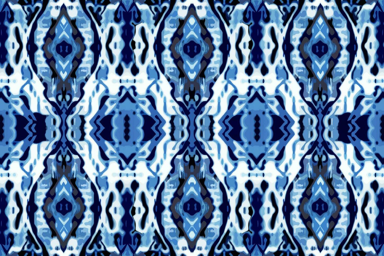 Fabric textile Ikat geometric folklore ornament seamless pattern blue tone. Abstract graphic line ethnic traditional folk antique tribal modern ornate luxury elegant minimal vintage retro style. vector