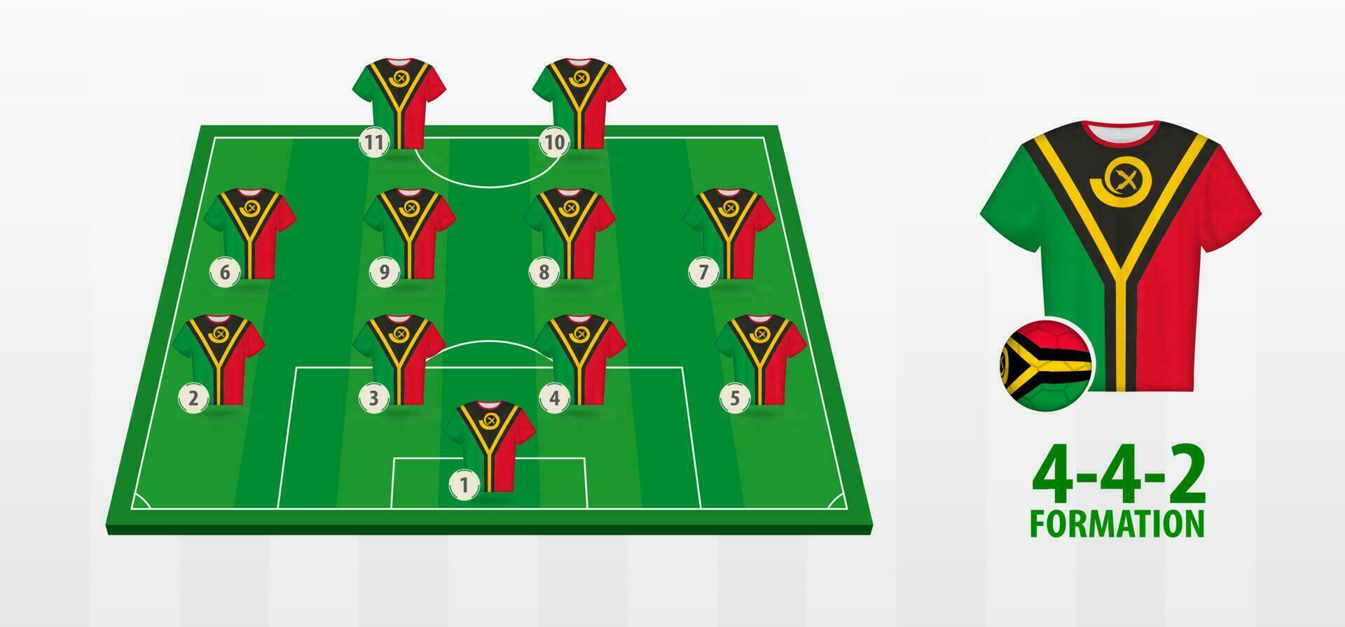 Vanuatu National Football Team Formation on Football Field. vector