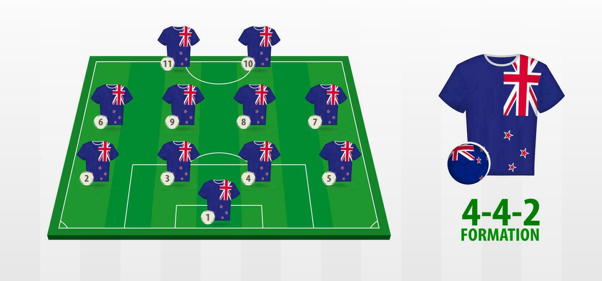 New Zealand National Football Team Formation on Football Field. vector