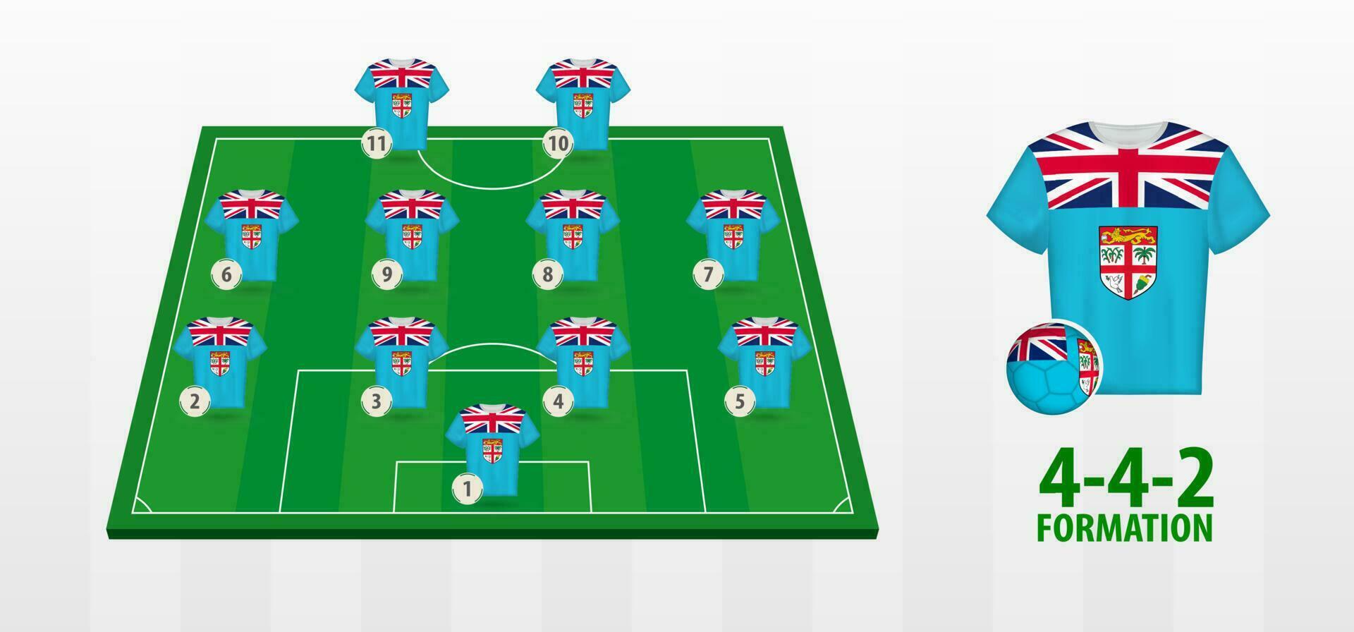 Fiji nacional fútbol americano equipo formación en fútbol americano campo. vector