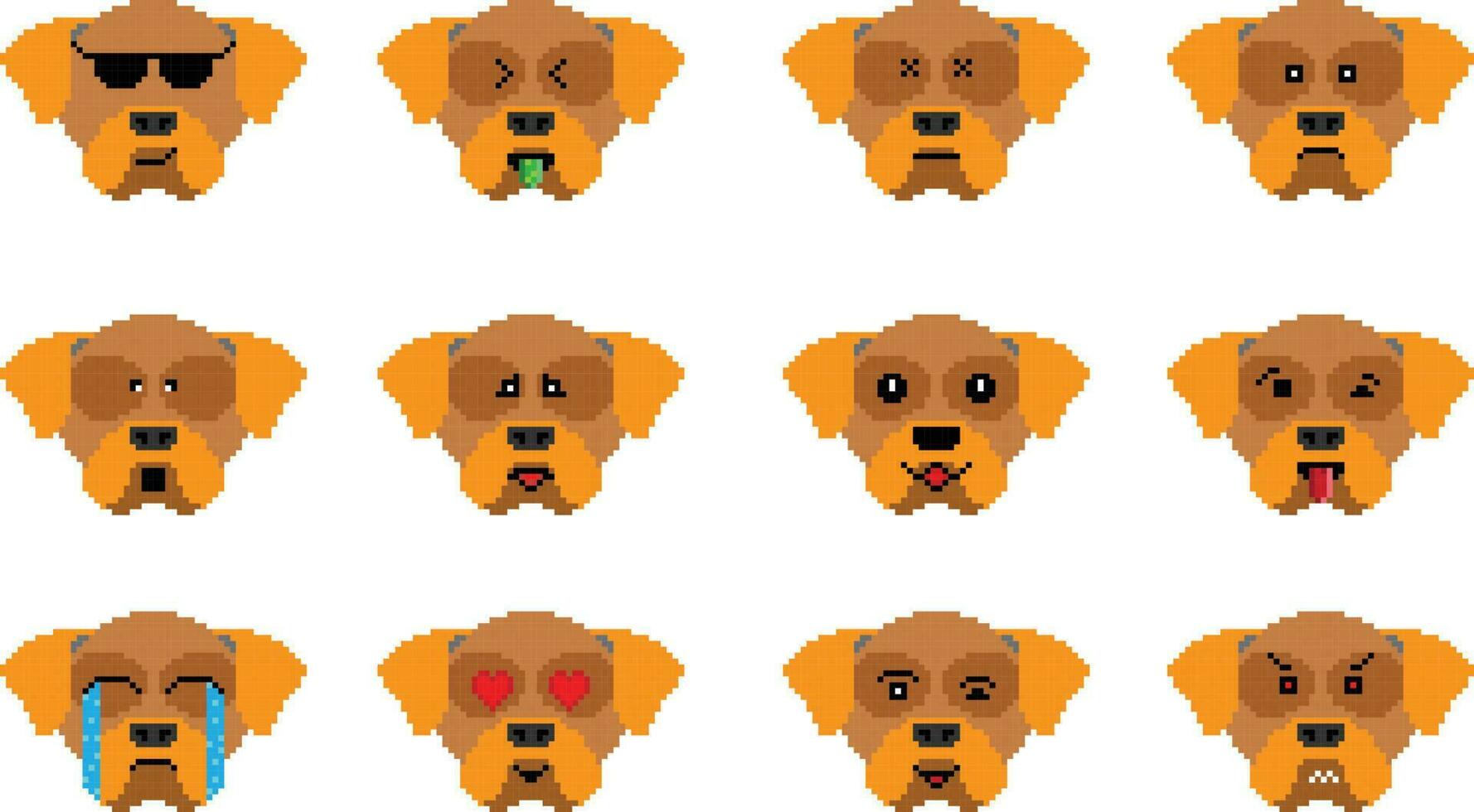 el perro píxel emoji emoticon colección vector
