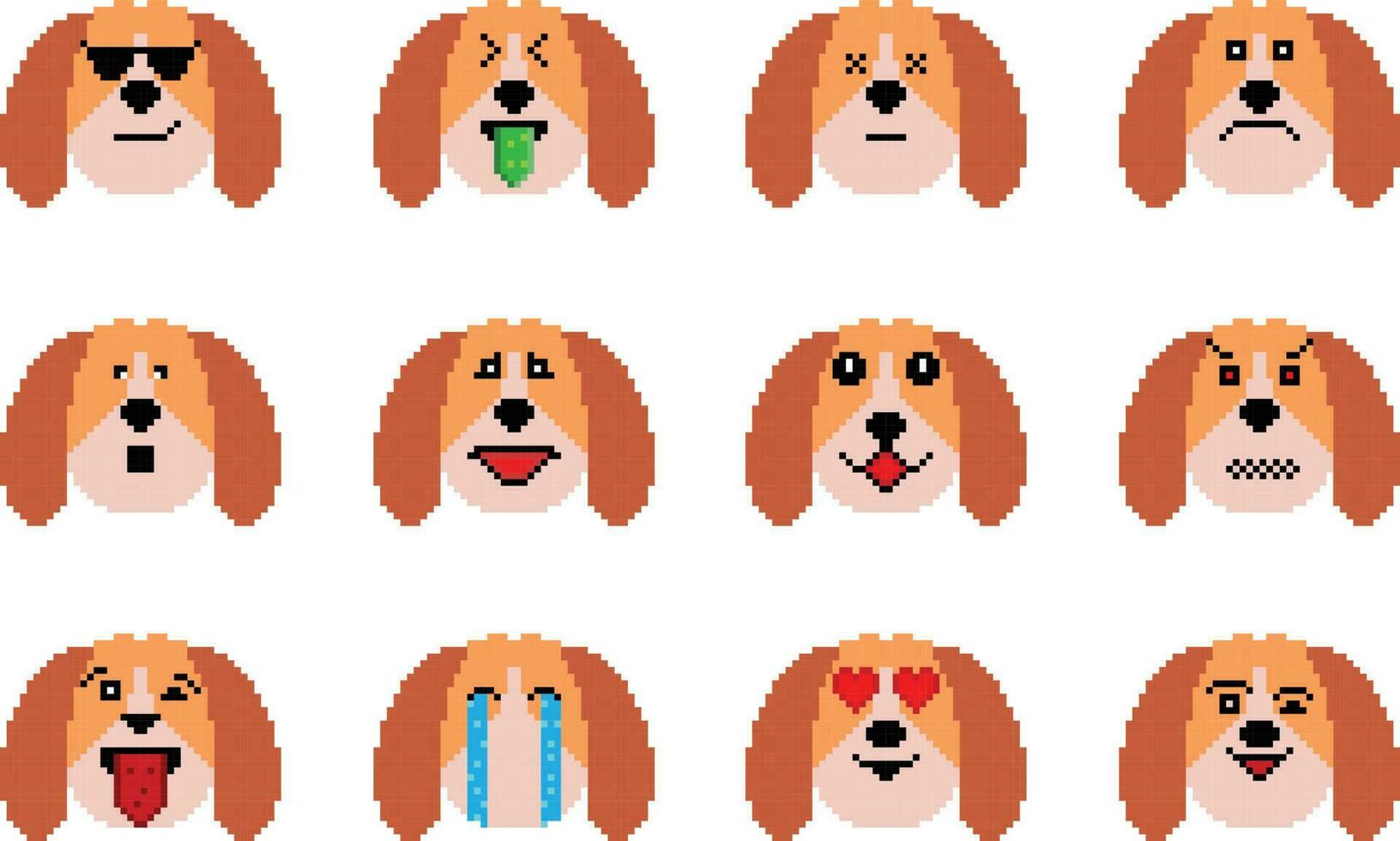 el perro píxel emoji emoticon colección vector