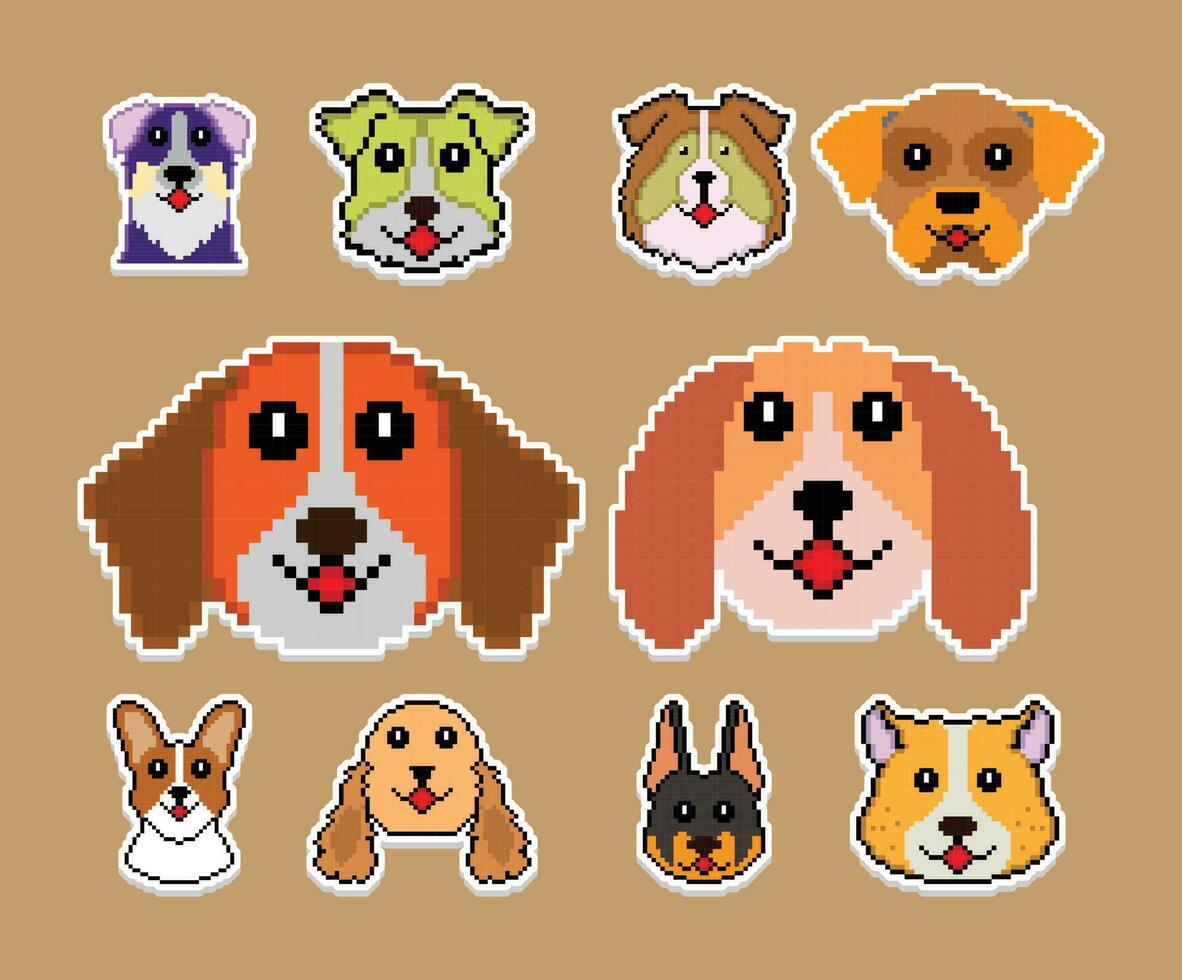 The Dog Pixel sticker Emoji emoticon collection vector