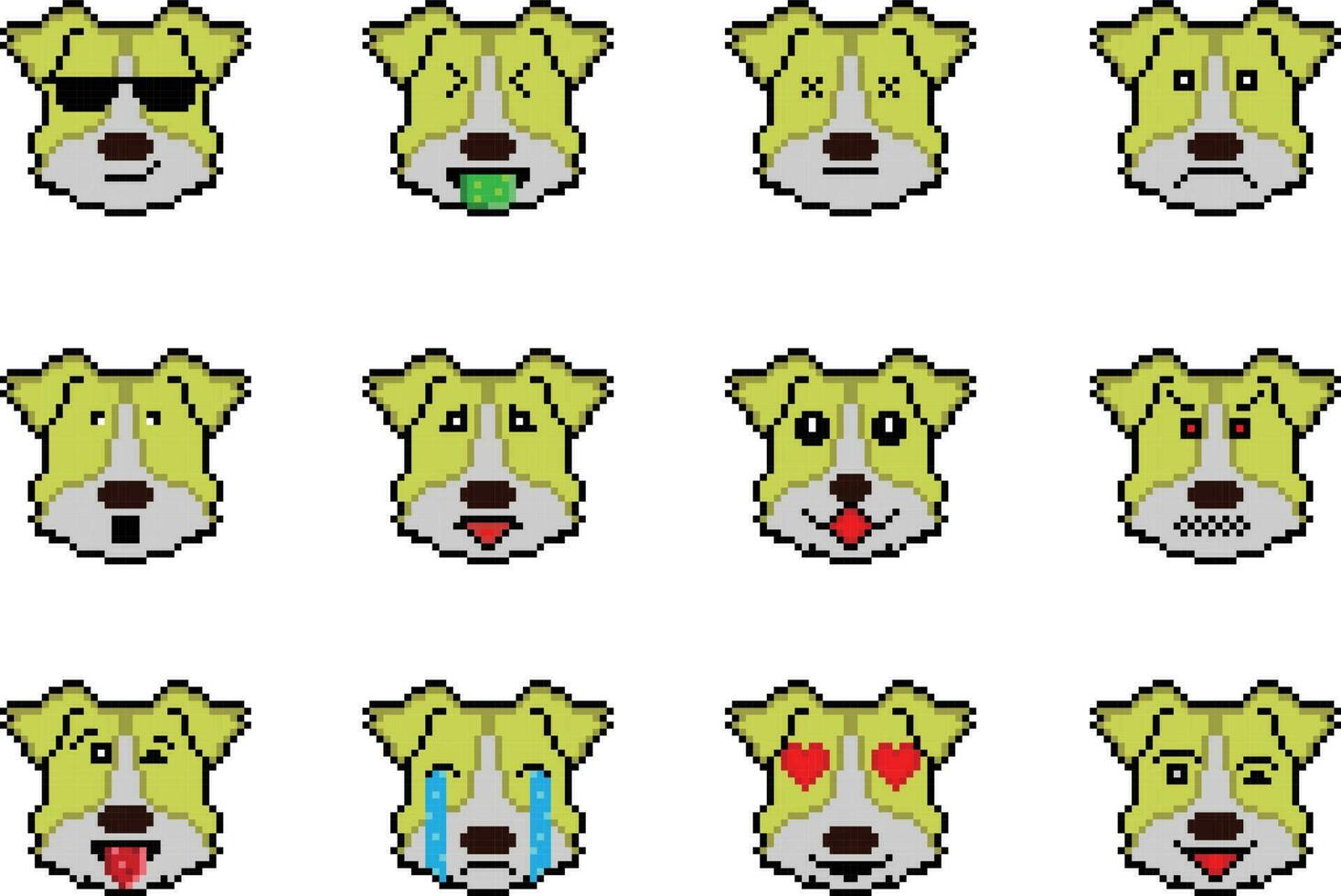 The Dog Pixel Emoji emoticon collection vector
