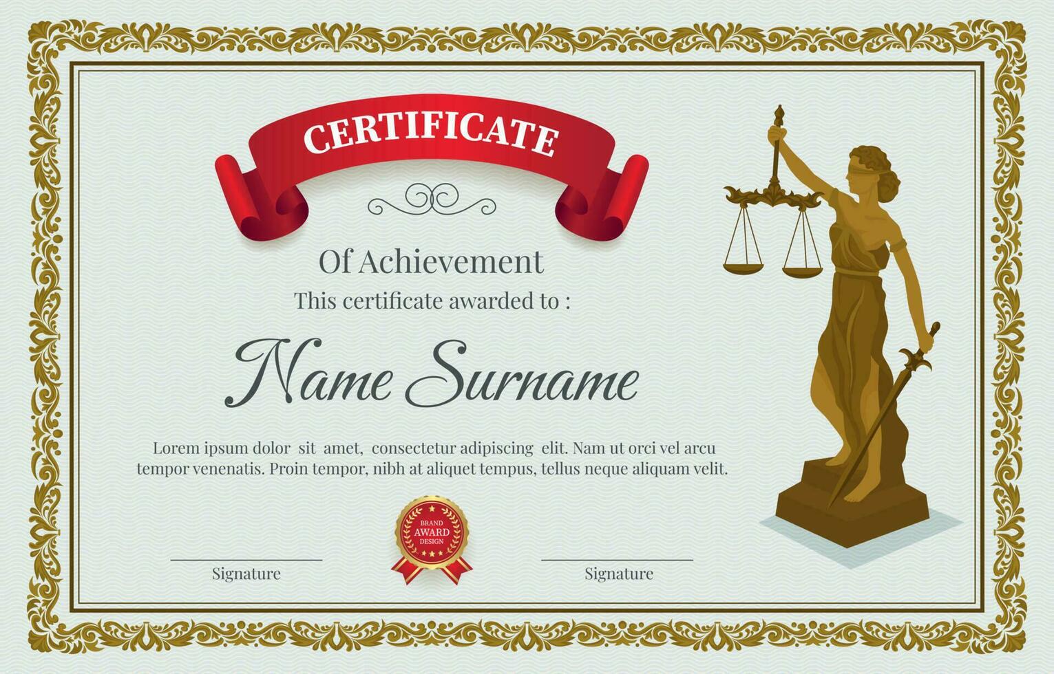 Professional Lawyer Certificate With Gold and Red Colour vector