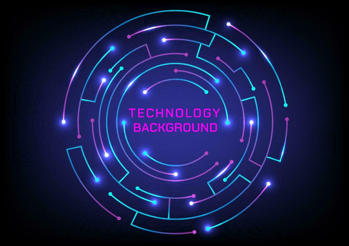 technology abstract electronic circuit circle glowing gradient color point of light at the end of the line The space is rounded in the middle to put letters. blue gradient background vector