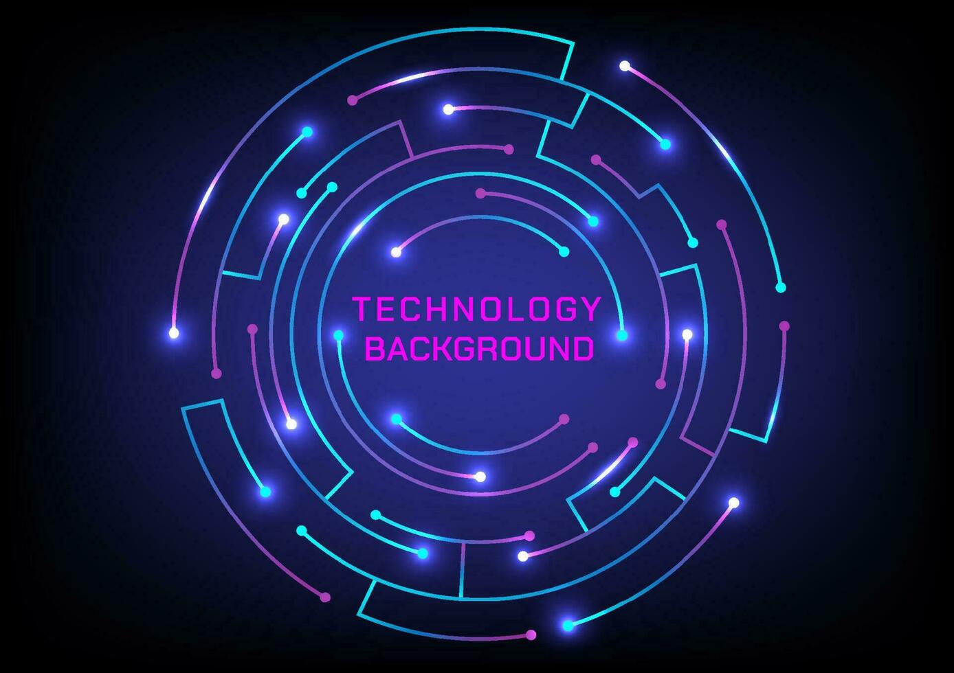 technology abstract electronic circuit circle glowing gradient color point of light at the end of the line The space is rounded in the middle to put letters. blue gradient background vector