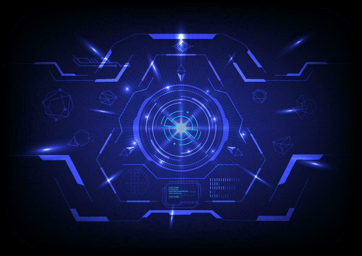 abstract futuristic spaceship control screen technology circle with crosshair Measuring Elements A beam of light with a line that shoots towards a blue gradient background. vector