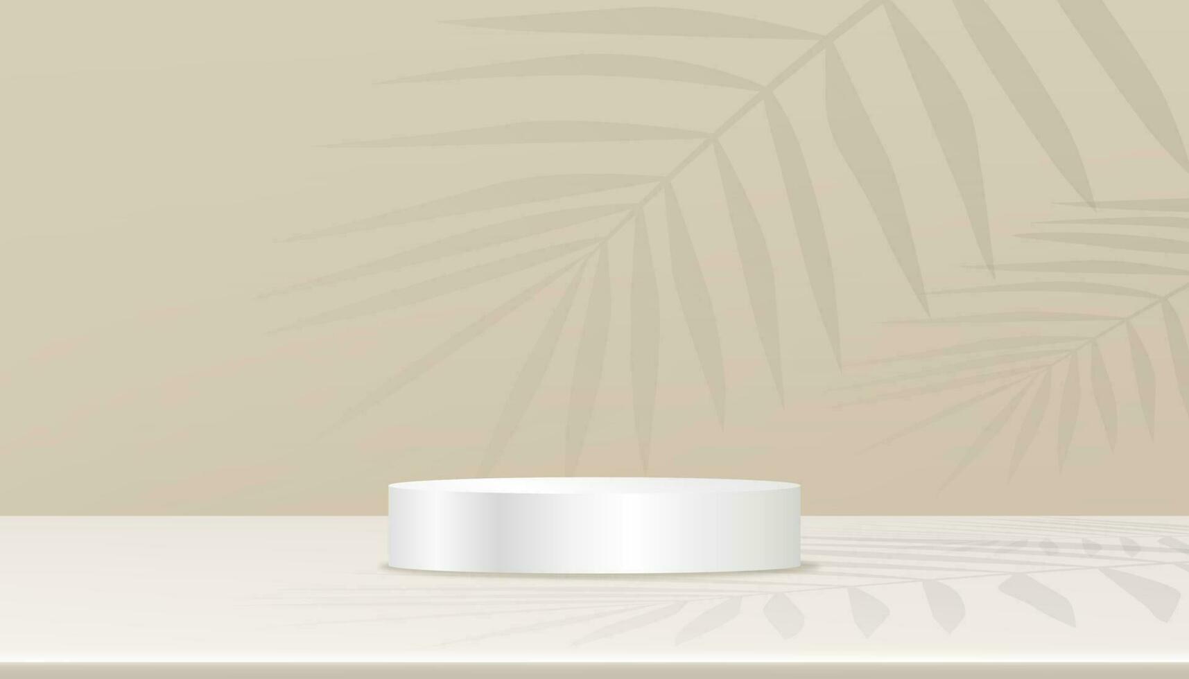 Modern background Step Podium with coconut palm leaves on Beige wall,3D Display with overlay light of branches leaf on cement wall,Vector Product background for Spring,Summer organic presentation vector