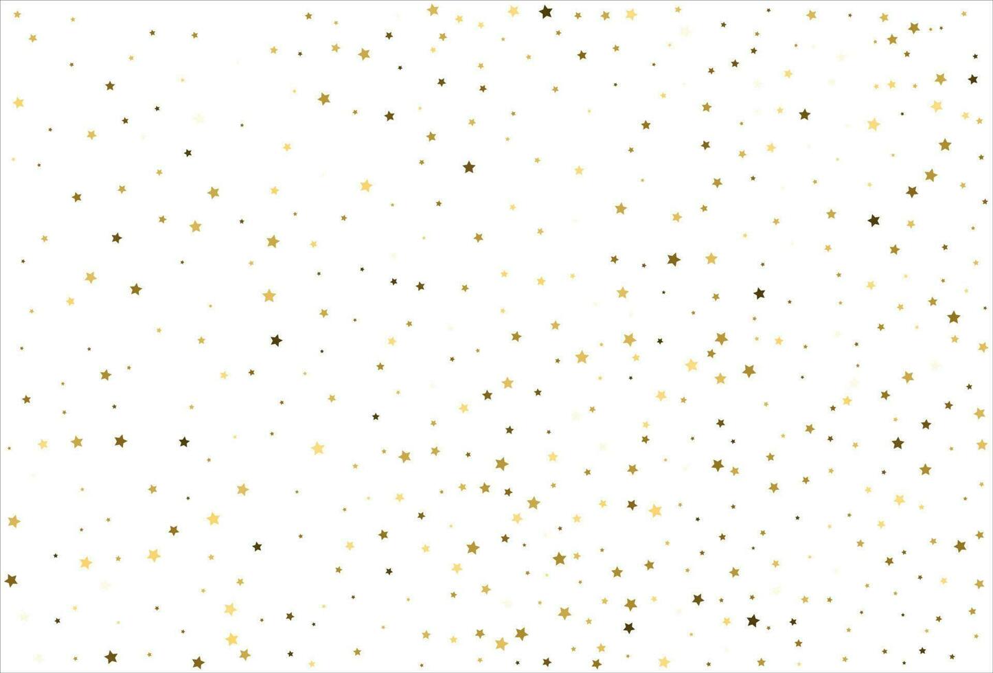Random falling gold stars on white background. Glitter pattern for banner, greeting card, Christmas and New Year card, invitation, postcard, paper packaging vector