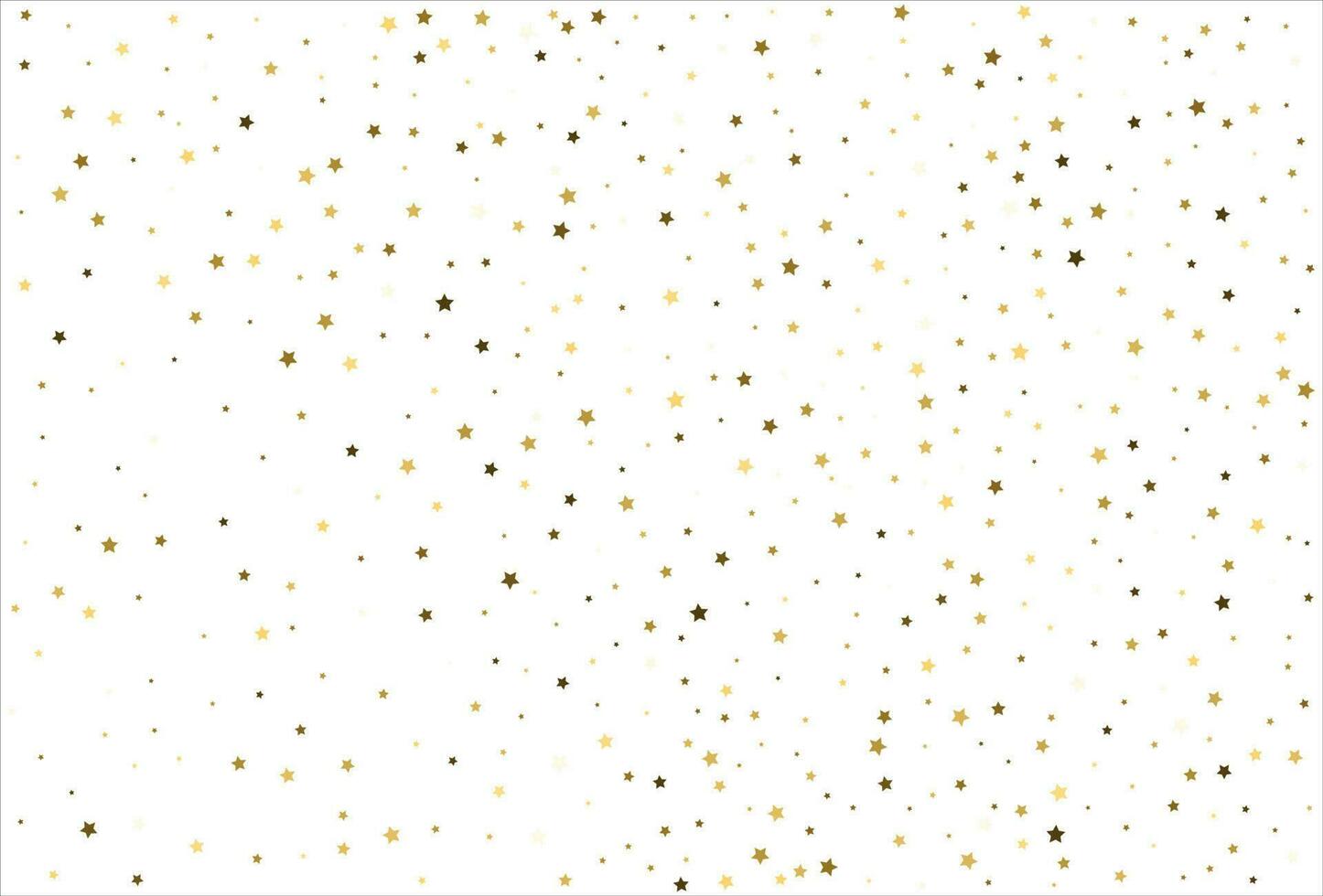 Random falling gold stars on white background. Glitter pattern for banner, greeting card, Christmas and New Year card, invitation, postcard, paper packaging vector