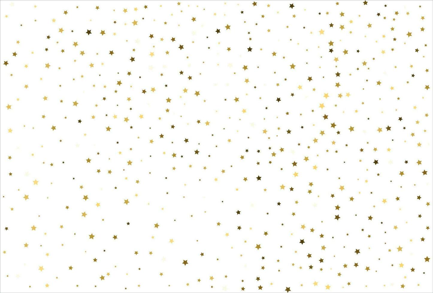 Random falling gold stars on white background. Glitter pattern for banner, greeting card, Christmas and New Year card, invitation, postcard, paper packaging vector