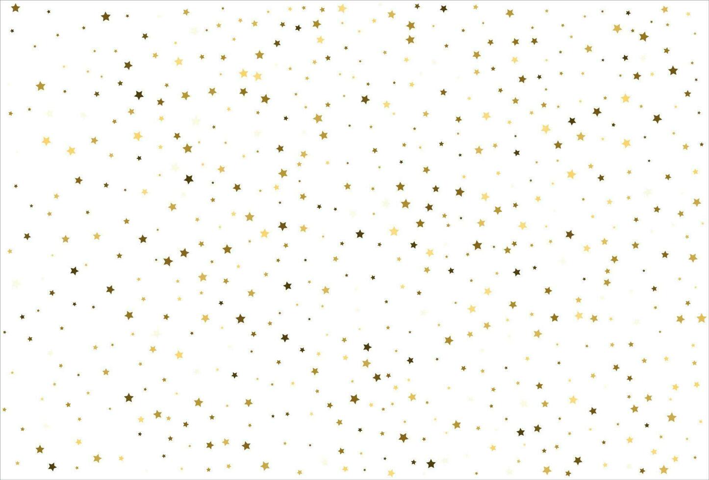 Random falling gold stars on white background. Glitter pattern for banner, greeting card, Christmas and New Year card, invitation, postcard, paper packaging vector