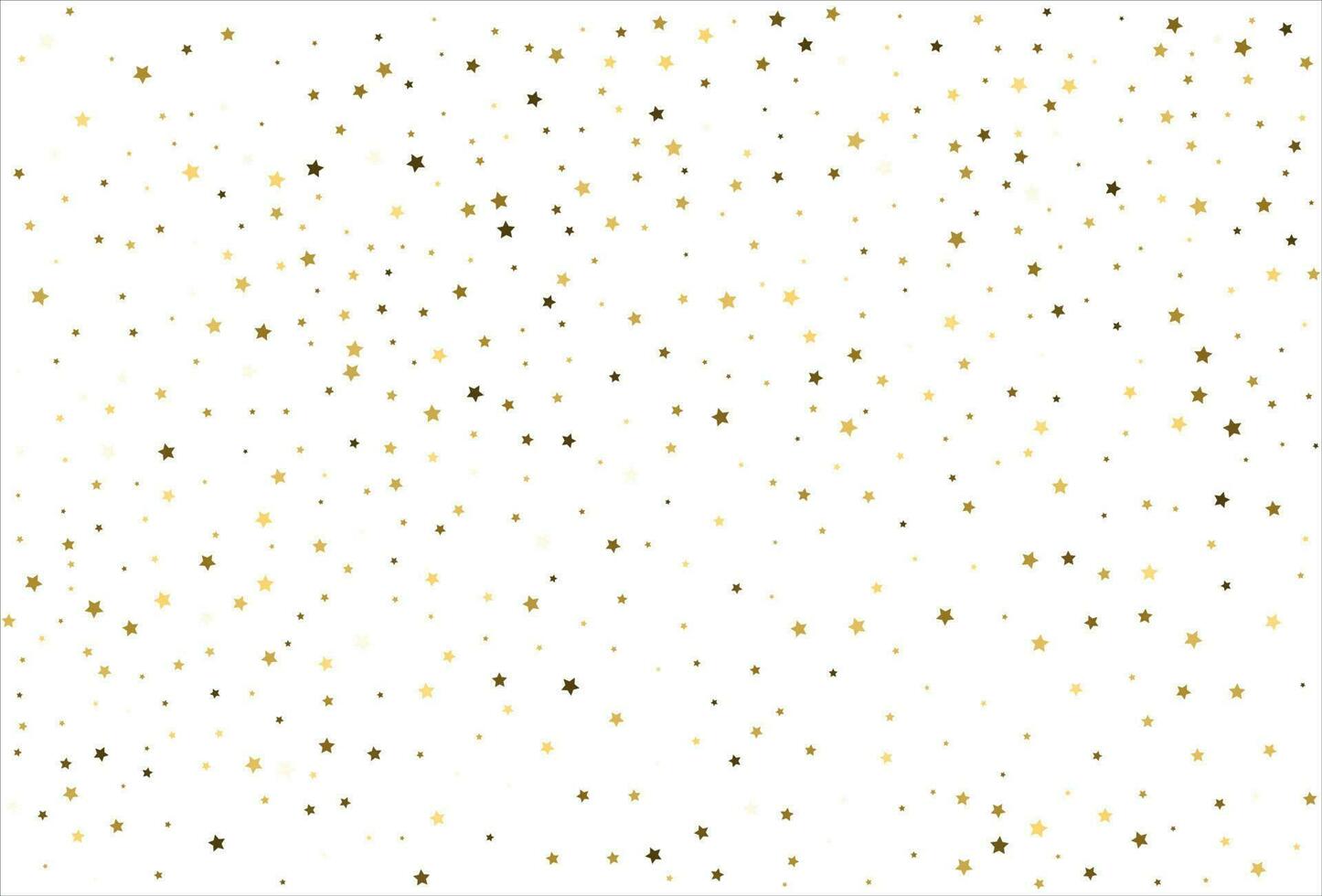Random falling gold stars on white background. Glitter pattern for banner, greeting card, Christmas and New Year card, invitation, postcard, paper packaging vector