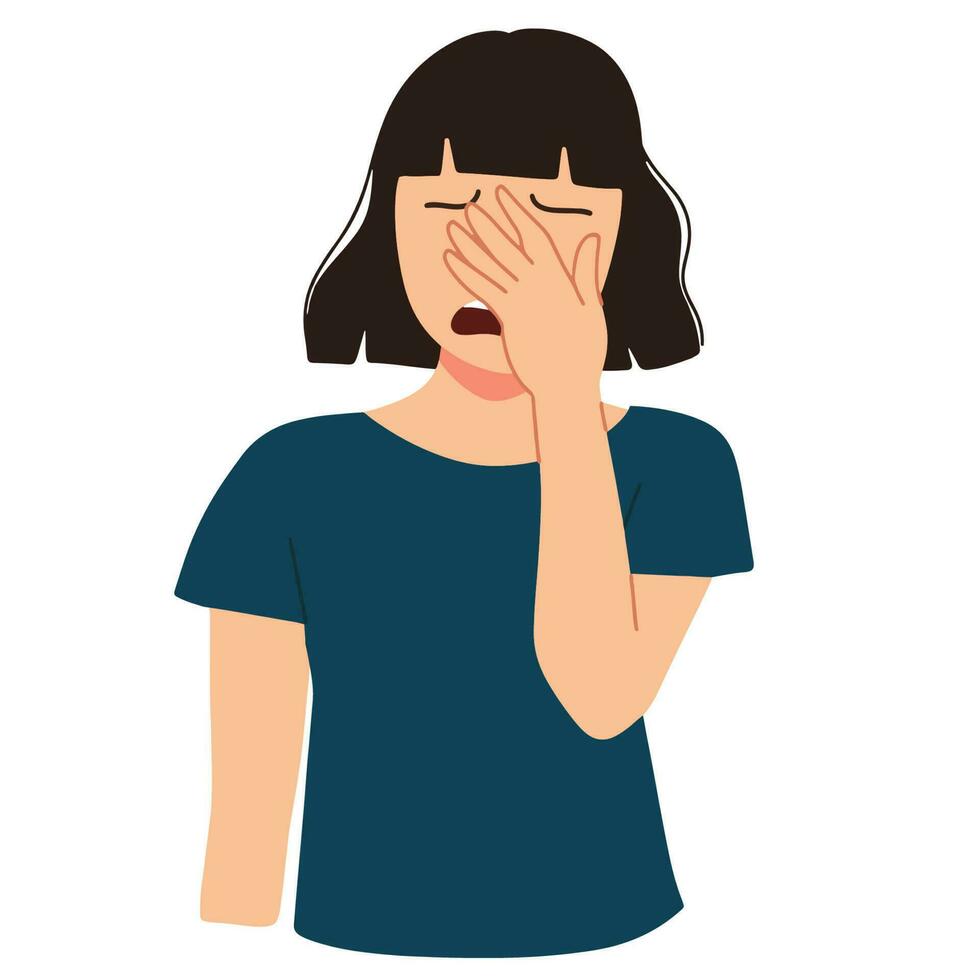 a portrait of woman covering her face feeling guilty problem after make mistake illustration vector