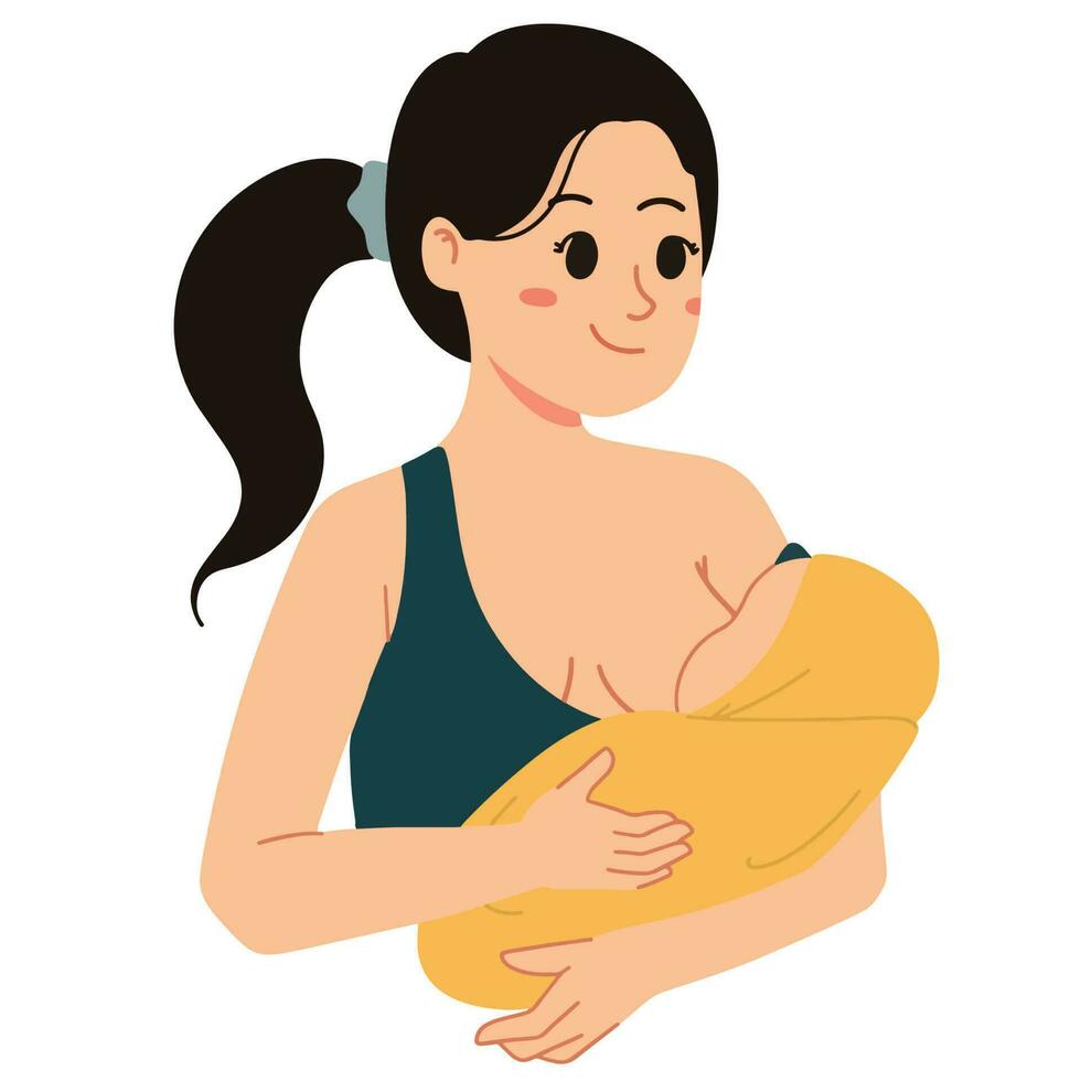 happy and loving mother holding and breastfeeding her newborn baby illustration vector