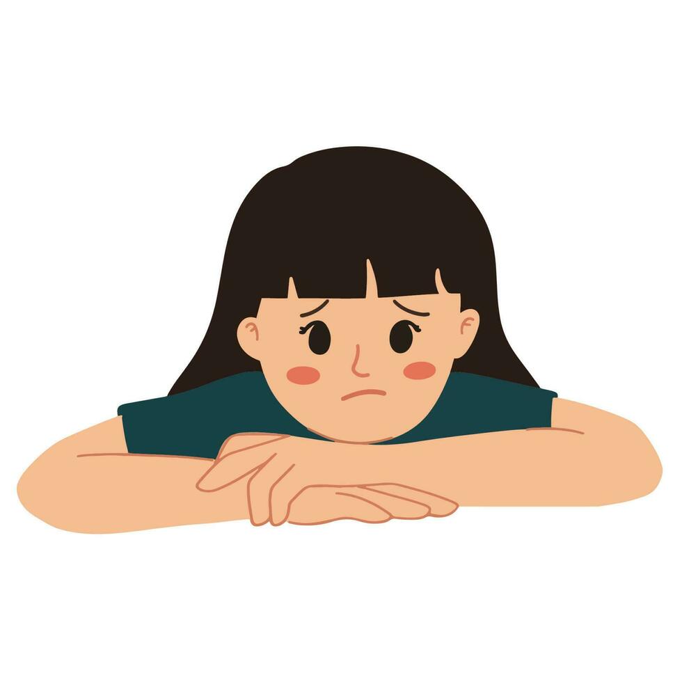 triste mujer con barbilla en manos ilustración vector