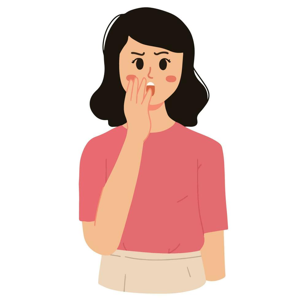 a portrait of shocked woman with hand gesture feeling surprised illustration vector