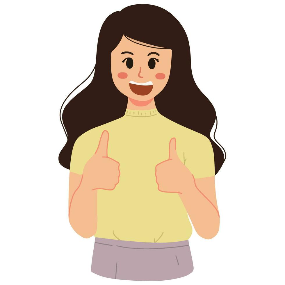 a portrait of happy woman with thumbs up success gesture illustration vector