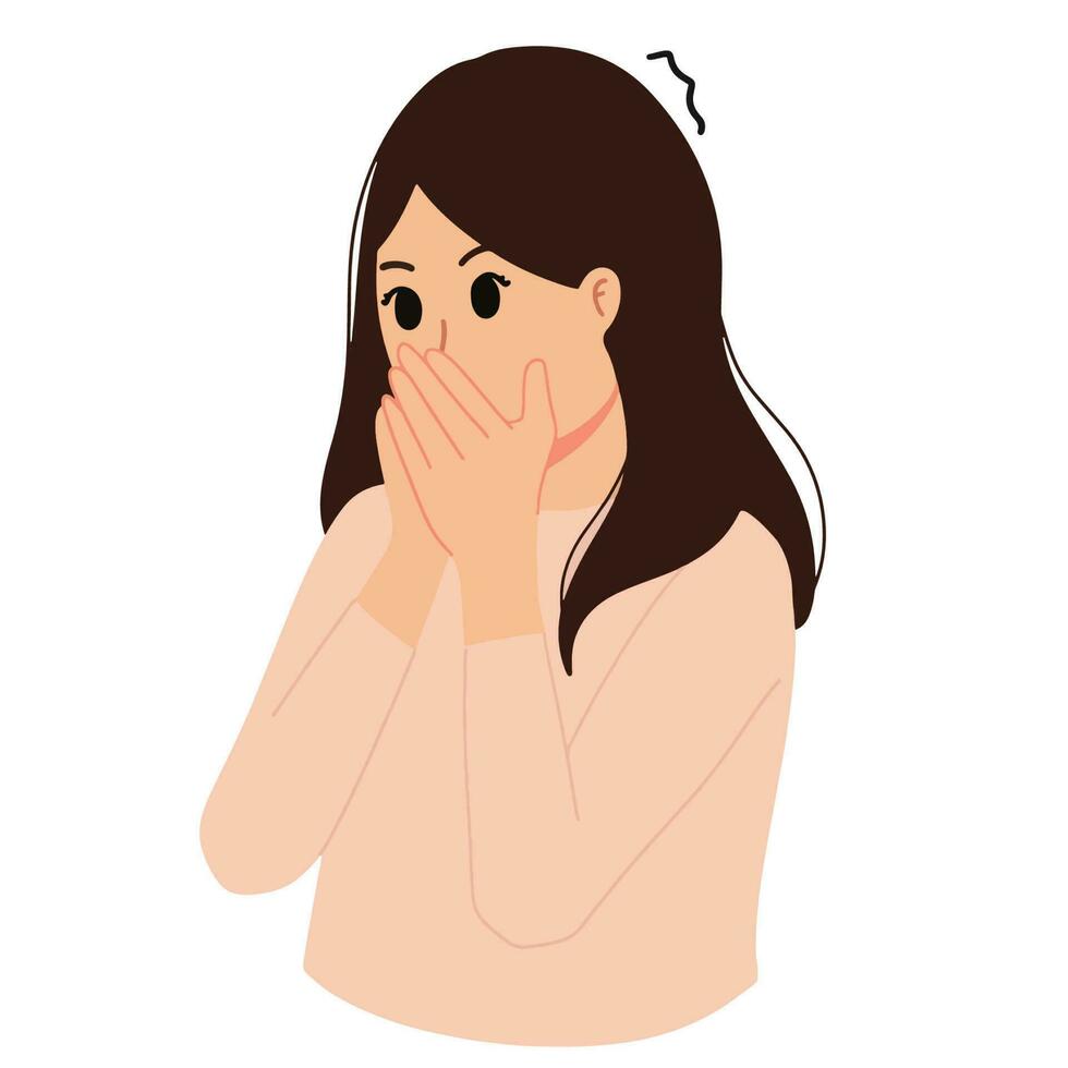 A Girl in Shocked Emotion. Woman Holds a Hand Near Her Mouth. the Girl is  Scared. High Detailed Hand Drawing Vector Stock Vector - Illustration of  frightened, female: 126396362