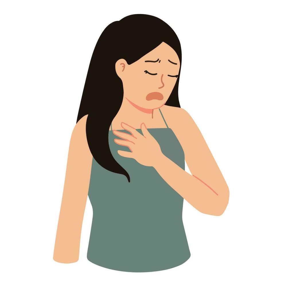 a portrait of a woman having a chest pain illustration vector