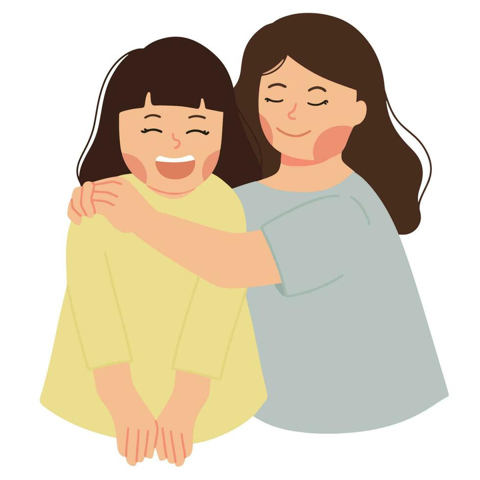 a girl friend children hugs each other illustration vector