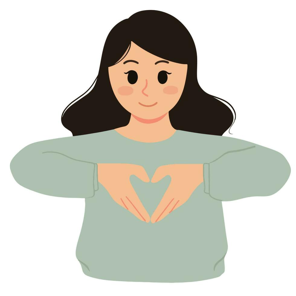 woman gesturing love with both hands illustration vector