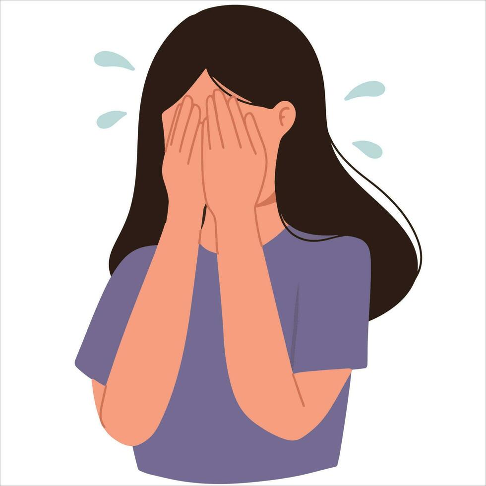 crying woman covering her face with both hand ilustration vector