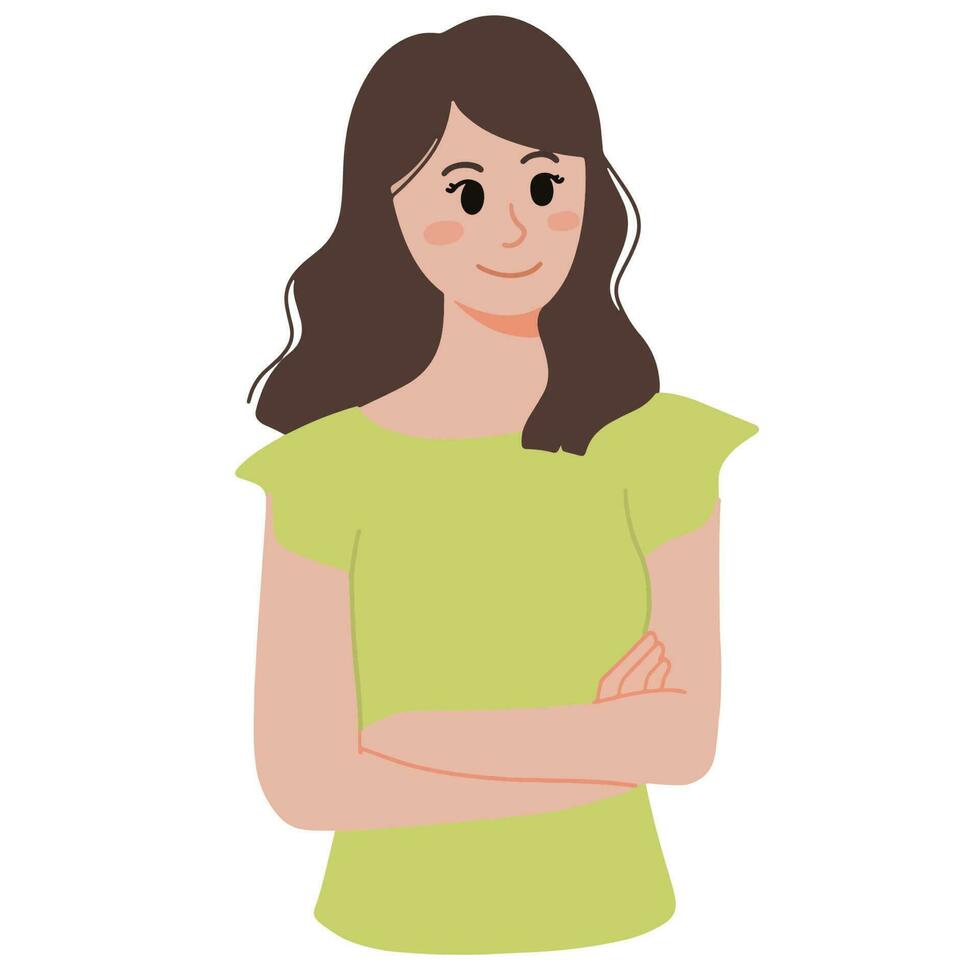 smiling woman with crossing arm pose waiting gestures illustration vector