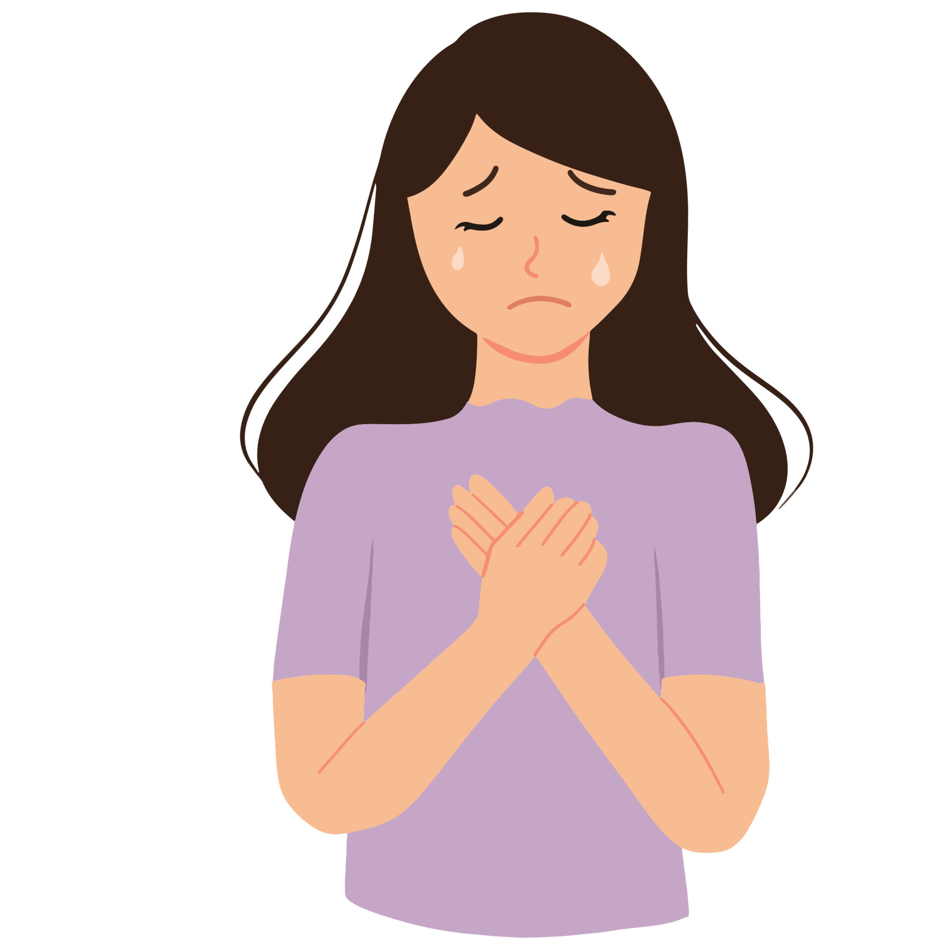 sad and crying woman with hand on chest illustration 23169149 Vector
