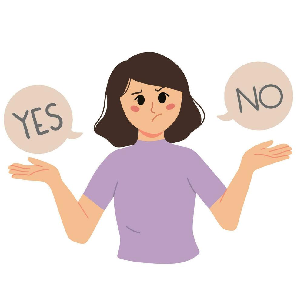 confused woman choose decision yes or no illustration vector