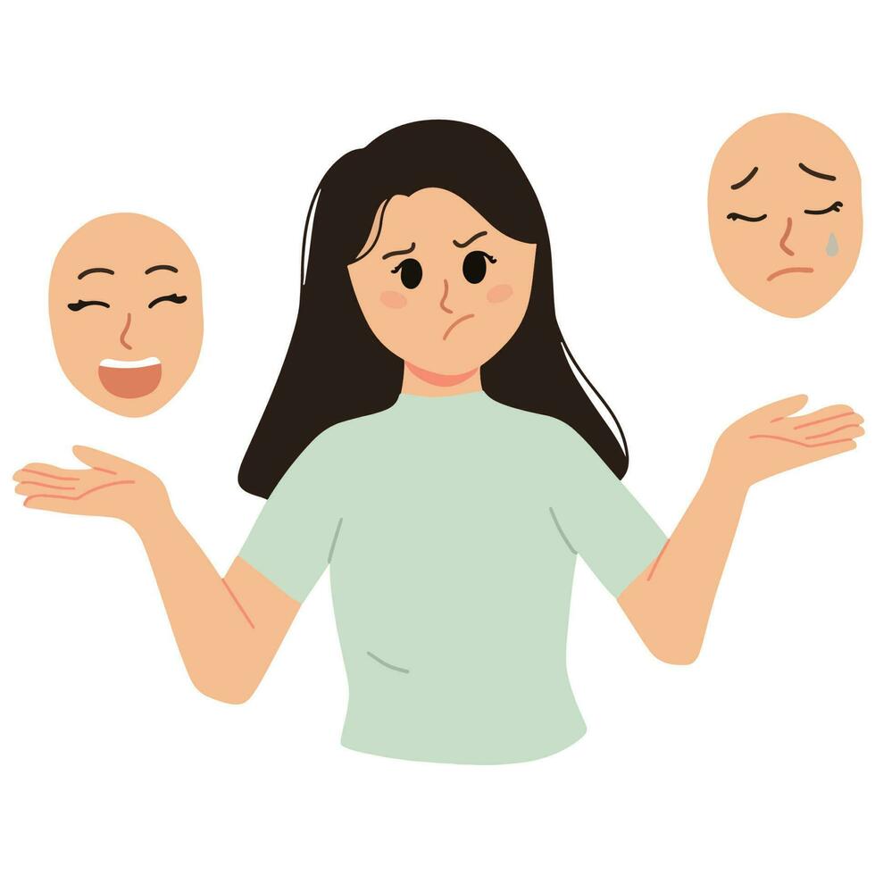 confuso mujer con mental salud personalidad trastorno concepto ilustración vector