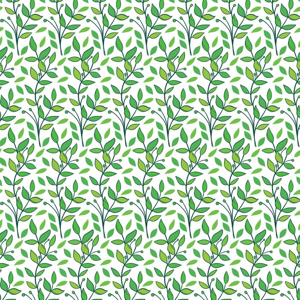 Seamless floral pattern with twigs. Botanical background, repeating prints. Blooming herbs texture design for your design. Hand drawn vector illustration