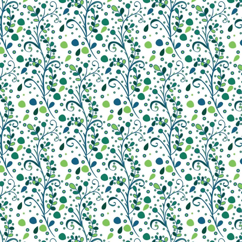 Seamless floral pattern with twigs. Botanical background, repeating prints. Blooming herbs texture design for your design. Hand drawn vector illustration