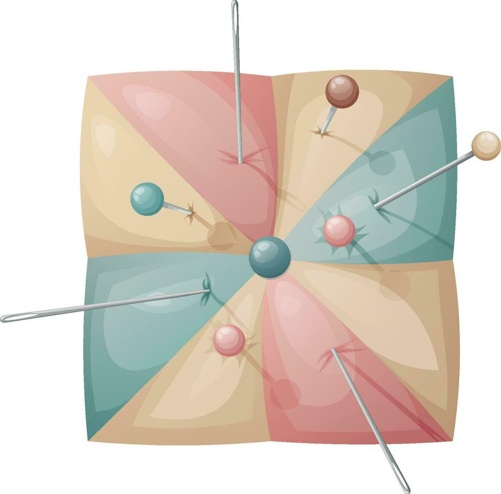 suave acerico para almacenamiento patas y agujas en un aislado antecedentes. alfiler almohadón. de coser herramienta. vector ilustración.
