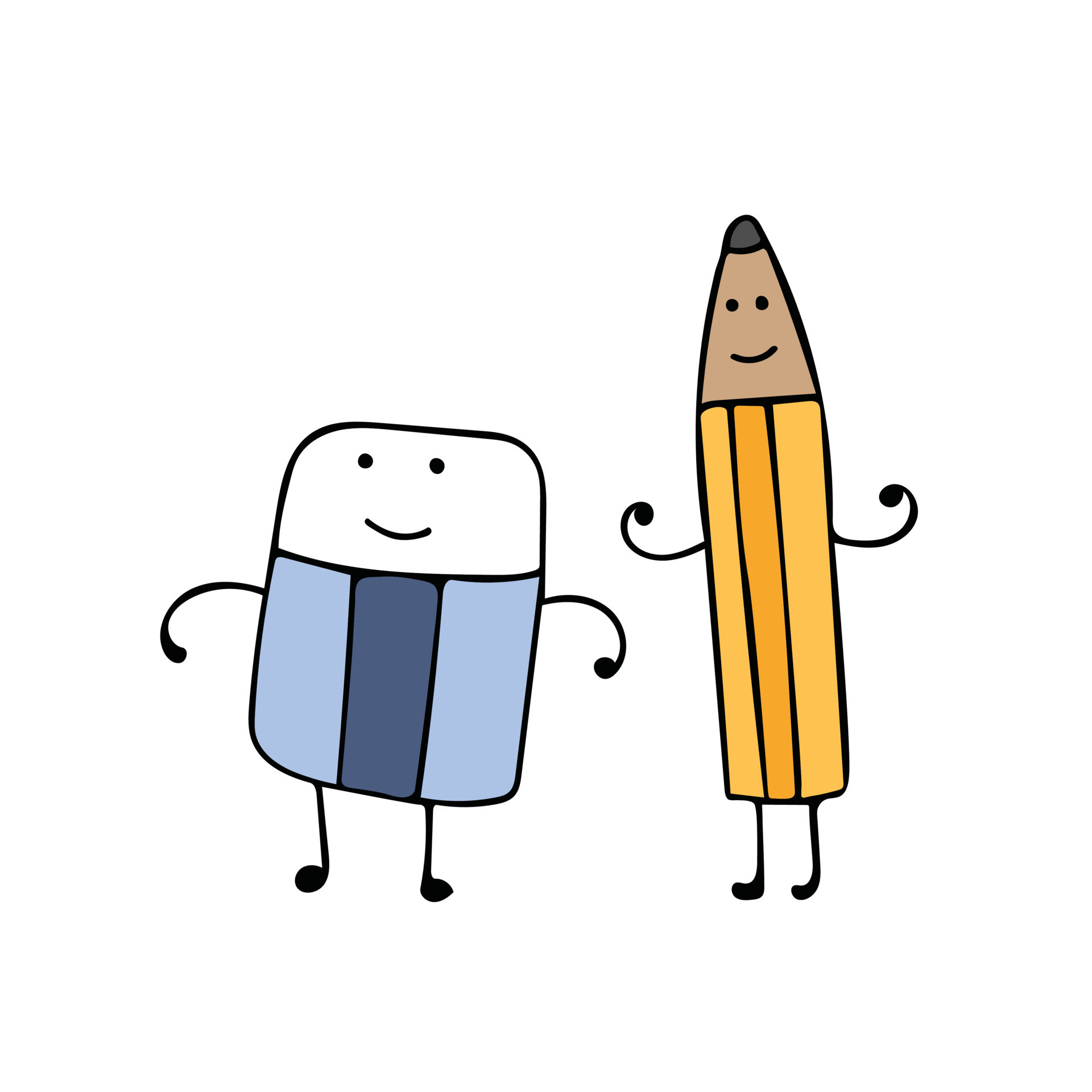 cute pencil and eraser best friend vector Cartoon Mascot Character
