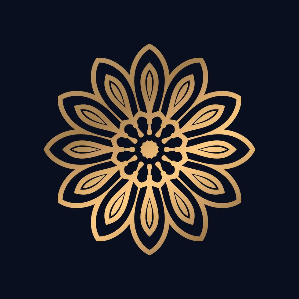 linda flor modelo mandala dorado con un negro antecedentes elegante diseño vector