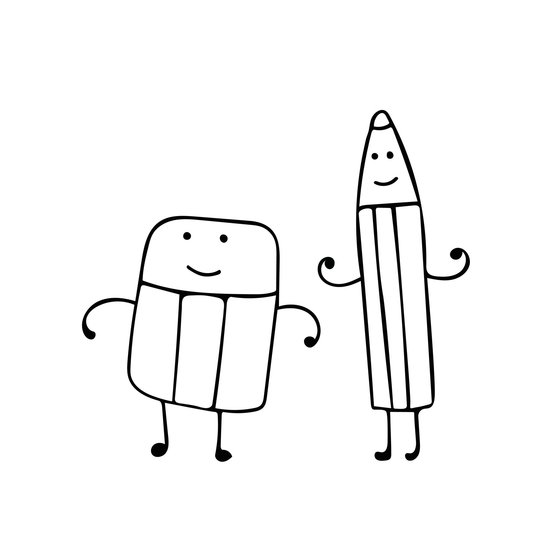 hand drawn cute pencil and eraser best friend vector Cartoon Mascot